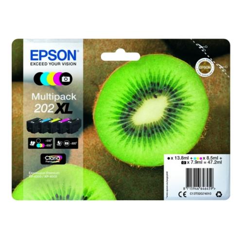 Epson Mustepatruuna musta / musta kuva / syani / magenta / keltainen (C13T02G74010 / 202XL) (multipack, korkea kapasiteetti)