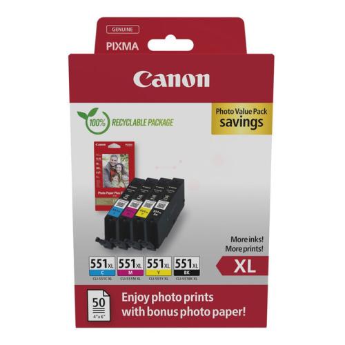 Canon Mustepatruuna / Valokuvapaperi musta / syani / magenta / keltainen (6443B008 / CLI551XL) (multipack, korkea kapasiteetti)